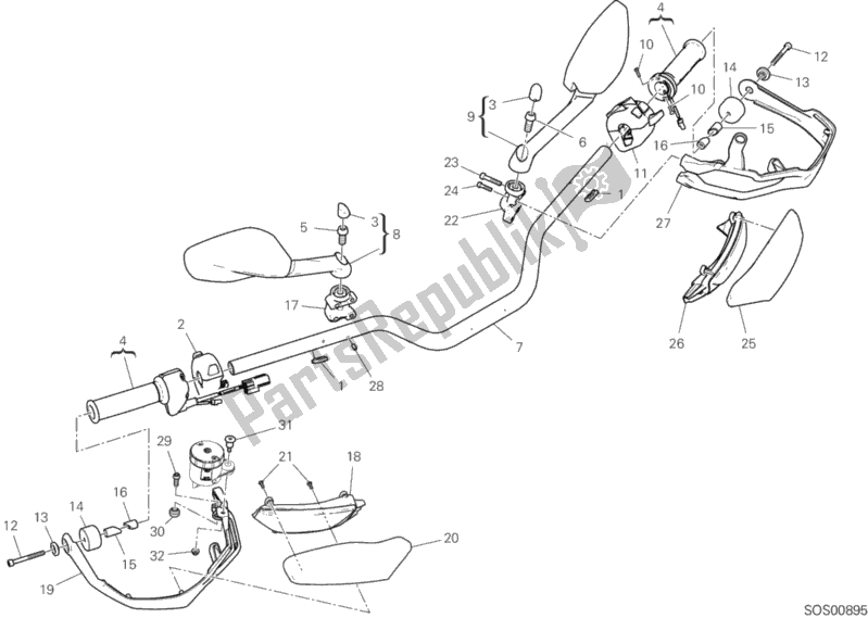 Tutte le parti per il Manubrio del Ducati Multistrada 1260 S Touring USA 2018